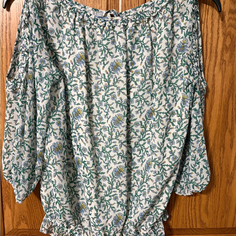 Max Studio Green and Blue Floral Blouse